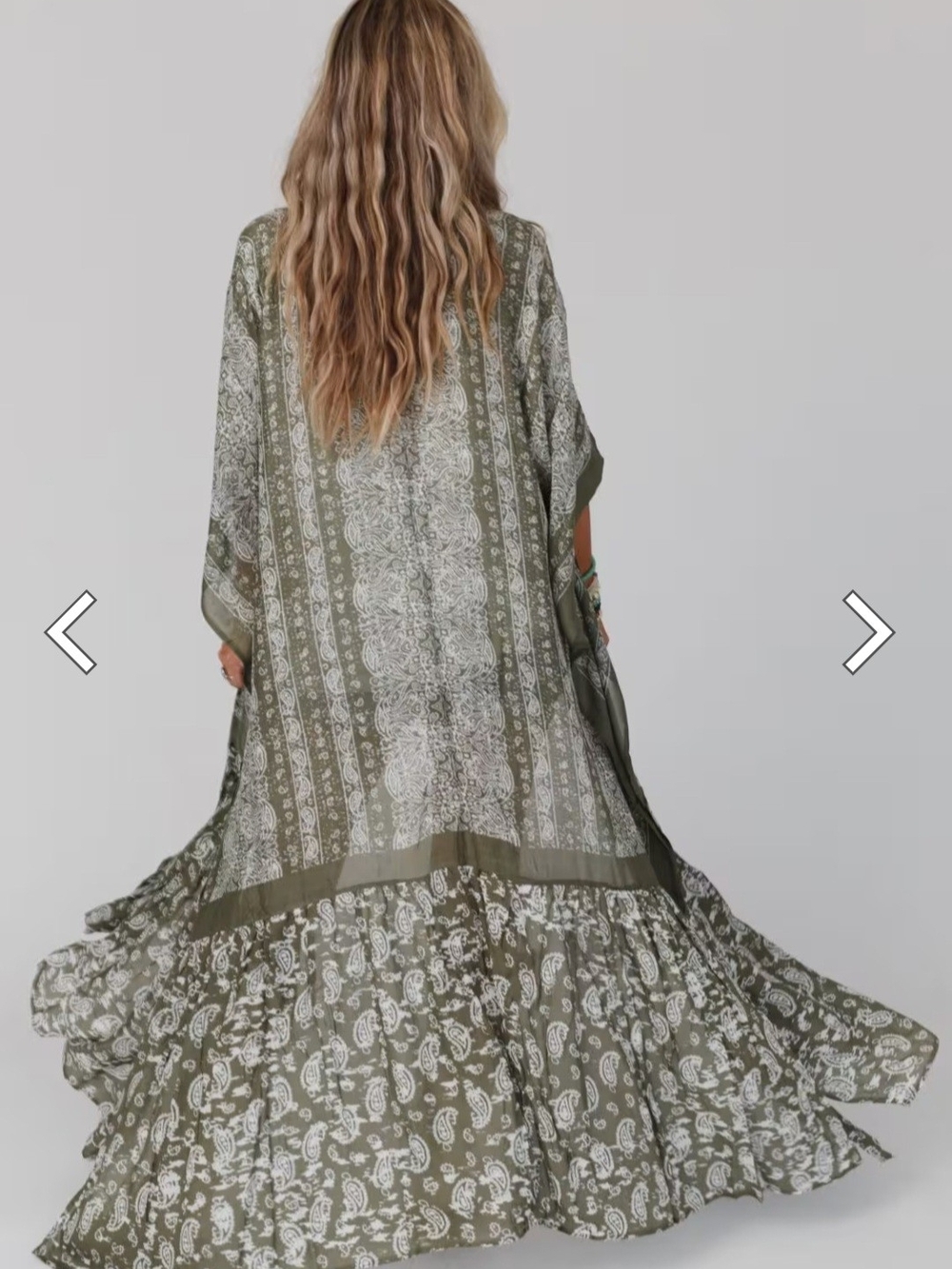 Three Bird Nest Olive & White Paisley Boho Duster Kimono - Picture 2 of 8